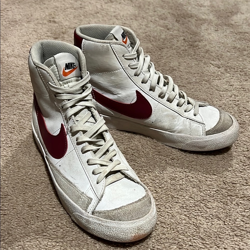Nike White and Red High-Top Sneakers with Classic Design